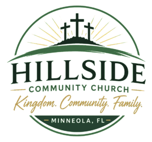 Hillside Community Church logo with three crosses on a hill, Minneola, Florida